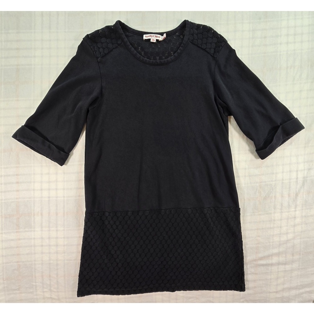 See By Chloe Italian Lace Insert Shift Cocktail Dress Black 10